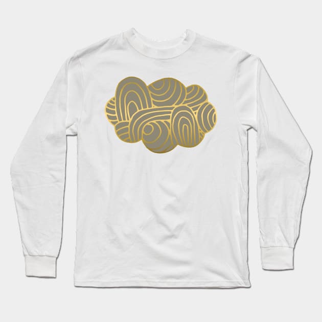 Cloud in Gold and Deep Silver –  Gold Cloud Line Drawing with Pewter Color Fill Long Sleeve T-Shirt by VegShop